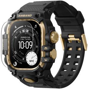lot 4066 image: amBand Bands Case Screen Protector Compatible with Apple Watch Ultra 321 49mm for Men, M3 Rugged Protective Case with Band and 9H Tempered Glass for iWatch Ultra 49mm Men Black Gold