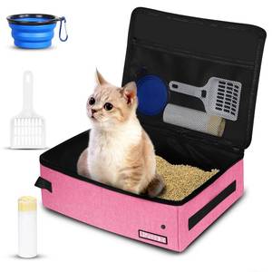 lot 4069 image: Petskd Portable Cat Travel Litter Box with Lid, Pink