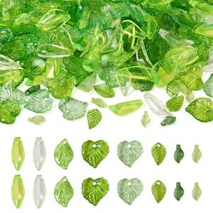 lot 4071 image: Pandahall 320 Pcs Green Acrylic Leaf Beads Transparent Maple Leaves Pendants Tiny Green Leaf Bead Caps for Jewelry Making DIY Spring Crafts Earring Bracelet
