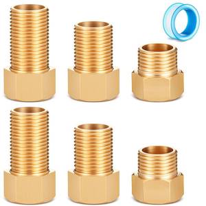lot 4077 image: Moxweyeni 6 Pack 12 Brass Extension Adapter Set, 12 Male x 12 Female Brass Pipe Extension Fittings, Nipple Pipe Adapter for Tub Spoutshower, Length 30mm40mm50mm with Sealing Tape