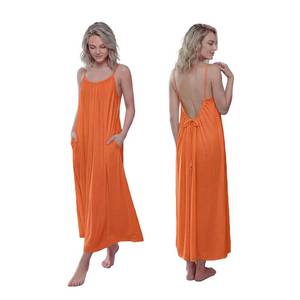 lot 4088 image: QIYEXING Womens Maxi Dress Sleeveless Open Back Sundress, Spaghetti Strap Beach Vacation Backless Cami Casual Dress with Pockets (US, Alpha, Large, Regular, Regular, Orange)