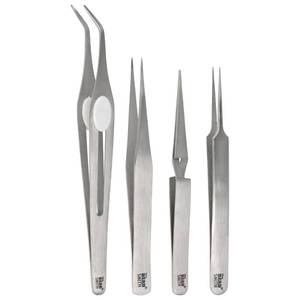 lot 4092 image: The Beadsmith Crafter��s Tweezers Set �� 4-Piece Stainless Steel Set, Includes Knotting, Self-Locking, Fine Tip, and Angled Craft Tweezers