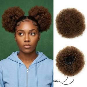 lot 4096 image: isheeny Human Hair Ponytail Extension For Black Women, Medium Drawstring Ponytail Hair Extensions Brown For Women, Curly Hairpiece, Soft, And Durable For Repeated Use