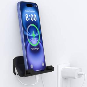 lot 4100 image: HomeMount Wall Phone Holder with Key Hooks for Smartphones, Black, 1 Pack