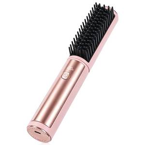 lot 4105 image: Cordless Hair Straightener Brush, 60W Portable Straightening Comb with 4 Temp Levels (284°F-392°F), USB-C Rechargeable PTC Constant Heat Tech, Travel Hair Styler for Smooth & Frizz-Free Hair (Pink)