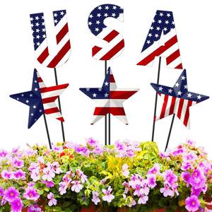 lot 6102 image: Pickmesh 6 Pcs 12 H Patriotic Outdoor Decor Metal Yard Sign 4th of July Outdoor Decor Red White Blue 250th Anniversary Star USA Flag Garden Stake American Yard Sign for Independence Day Decoration