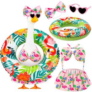 lot 6112 image: Gmurnai Porch Goose Summer Outfit, 23 Inch Hawaiian Bikini Costume, Accessories Include Bow, Sunglasses & Swim Ring, Fits Cement Goose Statue for Garden Patio Yard Outdoor Decor (Flamingo)