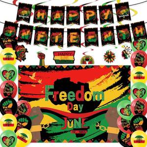 lot 6117 image: IRCOR Juneteenth Decorations for Party with Banner Balloons Backdrop & Hanging Swirls