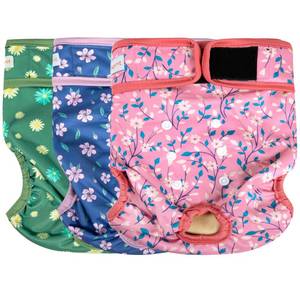lot 6120 image: Langsprit Washable Female Dog Diapers - Doggie Reusable Diapers for Doggy Puppy Female in Period - Highly Absorbent Dog Heat Panties Flower-1 M