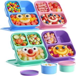 lot 6121 image: Canfanni 4 Pcs Bento Box Set, Reusable 3 Compartments Snack Boxes with 2 Leakproof Small Containers, Stackable Meal Prep Lunch Containers for School, Work, and Travel