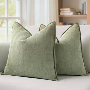 lot 6128 image: MIULEE Pack of 2 Sage Green Euro Shams Chenille Pillow Covers 22x22 Inch