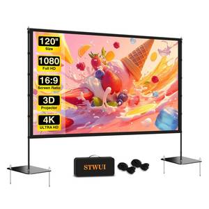 lot 7144 image: STWUI Outdoor-Projector-Screen-with-Stand - 120 inch Portable Projector Screen Indoor Outdoor Projector Screens 169 4K HD Lightweight Movie Screen with Carry Bag for Backyard Movie Night