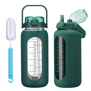 lot 7156 image: chunmo 42oz52oz64oz Glass Water Bolttles with Straw Half Gallon Large Motivational Water Bottle with Time Marker Sports Water Bottles with Silicone Sleeve and Handle Lid Water Jug for Gym Workout