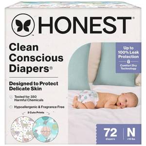 lot 7163 image: The Honest Company Daytime Diapers, All the Alpacas, Size Newborn, 72 Count