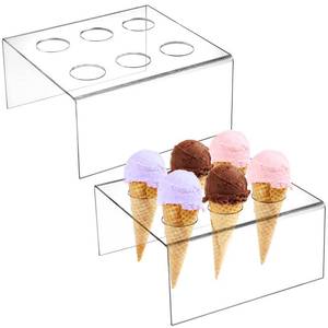 lot 7175 image: Hedume 2 Pack 6 Holes Acrylic Ice Cream Cone Holder Stand, Clear Ice Cream Crisp Tube Cone Display, Cupcake Stand, Acrylic Cone Holder for Wedding, Baby Shower, Birthday Party, Anniversary, Christmas