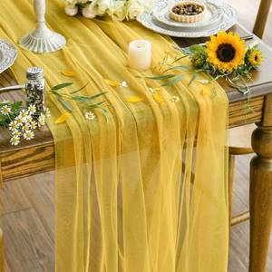 lot 7180 image: Artoid Mode Yellow Gauze Table Runner 120 Inch 10FT, Seasonal Sheer Kitchen Dining Holiday Wedding Birthday Baby Shower Table Decor for Home Party