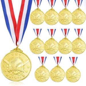 lot 8001 image: VELATYVIO 12 Pcs Baseball Medals for Kids 2 Inch Golden Sports Baseball Games Softball Medals for Award Sports Theme Party Favors Team Prizes Present
