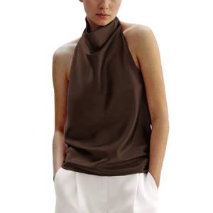 lot 8009 image: Maohao Womens Silk Satin Tank Tops Halter Draped Front Sexy Backless Womens Summer Tops Elegant Camisole Tops (Brown,S)