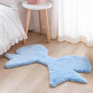 lot 8020 image: Tinideya Blue Bow Rug 2 x 3 ft Cute Coquette Bow Area Rugs for Girls Bedroom Decor Faux Rabbit Fur Fluffy Bedside Shaggy Carpet with Serged Edge Non Slip for Nursery Playroom Home Floor