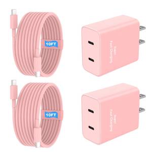 lot 8021 image: iPhone 17 16 15 Charger Fast Charging, 45W Dual USB C Android Phone Charger Block with 10FT Long Type C Cable Cord for Apple iPhone 17ProPro MaxAir1615 PlusiPadS26 UltraS25S24S23S22(Pink)