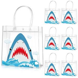 lot 8340 image: Aliceset 20 Pcs Shark Party Clear Favor Bags with Handles Sea Party Goodie Bags for Shark Themed Baby Shower Birthday Ocean Animals Themed Candy Snack Treat Wrapping Summer Pool Supplies, 8x8x3.15inch