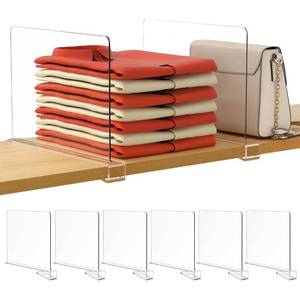 lot 8353 image: HBlife 6 Pack Closet Organizers and Storage, Clear Shelf Dividers, Vertical Purse Organizer for Closet Perfect for Sweater, Shirts, Handbags in Bedroom and Kitchen, Acrylic Bookshelf for Organization