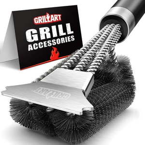 lot 8356 image: GRILLART Grill Brush and Scraper with Deluxe Handle  Safe Wire Grill Brush BBQ Cleaning Brush Grill Grate Cleaner for Gas Infrared Charcoal Porcelain Grills  BR-8529