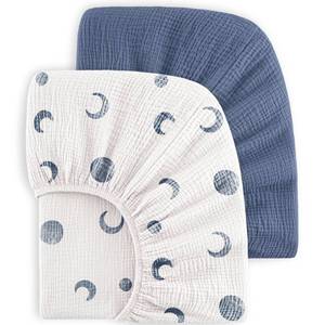 lot 8361 image: Bearmoss Muslin Crib Sheets 100% Cotton Baby Crib Sheets Soft&Breathable Nursery Sheet 52x28 for Standard Crib Mattress&Toddler Bed Mattress - 2 Pack (Blue Crescent)