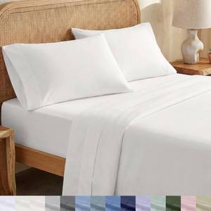 lot 8372 image: California Design Den Sheets Queen Size Bed Set - Soft 100% Organic Sheets with Deep Pockets, Crisp Percale, Breathable and Durable Bedding Set - True Ivory