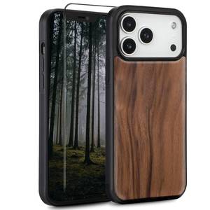 lot 8391 image: Amnirk Wood Case for iPhone 17 Pro- Real Natural Wood,- Slim Shockproof Hybrid Wooden Cover (Walnut, iPhone 17 Pro)