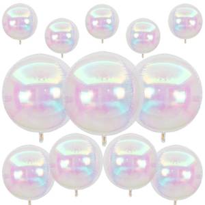 lot 8414 image: 12Pcs Iridescent Round Foil Balloons, 22 15 10 4D Clear Ball Balloon, Holographic Balloons for Birthday Wedding Folding Rainbow Under The Sea Mermaid Party decoration