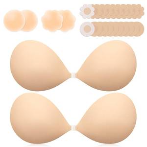 lot 8417 image: VogaChic Invisible Sticky Bra Push Up, Reusable Adhesive Bra for Backless Dress, Seamless Silicone Nipple Covers for Womens Exotic Bustiers & Corsets (C Cup, Beige, 2PCS)