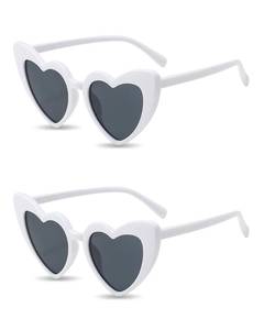 lot 8418 image: PLULON 2 Pairs Heart Sunglasses for Women, Heart Love Shaped Glasses Vintage White Sunglasses Retro Lovely Fashion Cute Sun Glasses Suitable for Bachelorette Party Favors