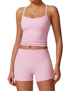 lot 8423 image: QBGJTD Two Piece Workout Sets For Women Straps Cross Back Tank Top Matching High Waist Booty Lifting Biker Shorts 2 Piece Gym Yoga Active Wear Outfits Womens Athletic Work Out Clothes Pink L
