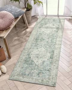 lot 8428 image: LIVEBOX Washable 2x6 Runner Rug for Bathroom, Non Slip Kitchen Mats for Floor Entryway, Boho Indoor Front Door Mat Low-Pile Runners for Hallways, Farmhouse Rugs for Laundry, Sage Green