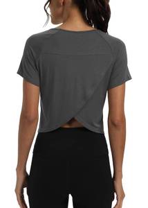 lot 8430 image: Mippo Short Sleeve Workout Tops Athletic Shirts Gym Clothes Exercise Crop Top Tshirts for Women Loose Fit Dark Gray S