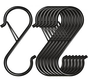 lot 8432 image: Waitkey 8 Pack S Hooks for Hanging, 3.5 inch Heavy Duty Metal S Hooks with Safety Buckle S Shaped Hooks Pot Rack Closet Hooks for Hanging Plants, Clothes, Kitchen Utensil, Pots, Pans, Bags (Black)
