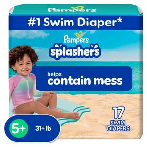 lot 8434 image: Pampers Splashers Swim Diapers, Size 5, 17 Count, Disposable Swim Diapers, Contains Mess, No Swell