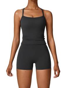 lot 8435 image: QBGJTD Two Piece Workout Sets For Women Straps Cross Back Tank Top Matching High Waist Booty Lifting Biker Shorts 2 Piece Gym Yoga Active Wear Outfits Womens Athletic Work Out Clothes Black L