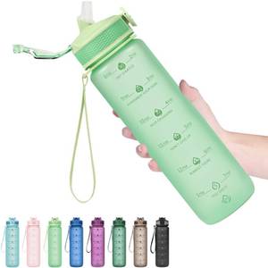 lot 8440 image: Hyeta Plastic Water Bottle With Straw & Time Marker, 32oz Leakproof Jug