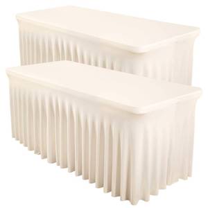 lot 8442 image: Shillance 2 Packs Ivory Spandex Tableclothes for 8 Foot Rectangle Table, Spandex Table Covers 8FT Stretch Table Skirts Rectangle Wrinkle Free Fitted Table Cloth for Event, Wedding, Banquet & Parties