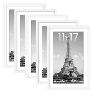lot 8443 image: upsimples 11x17 Picture Frame Set of 5, Display Pictures 9x15 with Mat or 11 x 17 Without, Wall Gallery Poster Frames, White