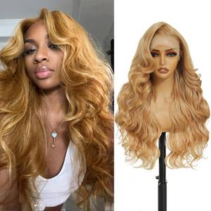 lot 8447 image: FAB�LLE Synthetic Hair 26Inch Honey Blonde 13�6 Lace Front Wigs 130% Density Body Wave Transparent Lace Front Wigs Free Part Pre Plucked Glueless Wigs for Women with Baby Hair