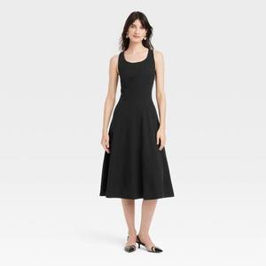 lot 8456 image: Womens Corset Midi A-Line Dress - A New Day Black 2 Sleeveless U Neck, Side Zipper, Canvas Fabric, SIZE 2