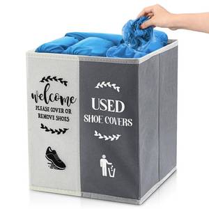 lot 8461 image: Singhoow Shoe Cover Box Dispenser Foldable Storage Bin Holder with Used Shoe Covers and Welcome Please or Remove Sign for Open House Supplies(Beige, Gray)