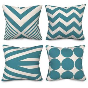 lot 8472 image: Vie Savaran 4 PcsSet Geometric Pillow Covers Boho Blue Winding Strips Circle Mid Century Geometry Stripes Abstract Throw Pillow Covers for Home Sofa Bedroom Outdoor Decorative, 18x18