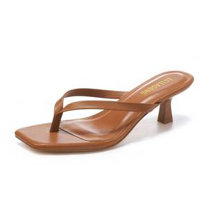lot 8474 image: LULLASONG Womens Brown Kitten Heels Thong Sandals Square Open Toe Flip Flop Heels 1.8-2 Inch Heeled Sandals for Women, SIZE 10