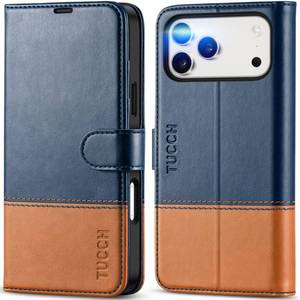 lot 8476 image: TUCCH Wallet Case for iPhone 17 Pro Max 6.9, 4 Card Holders, Blue & Brown