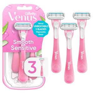 lot 8478 image: Gillette Venus Sensitive Womens Disposable Razors - Single Package of 3 Razors