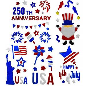 lot 8479 image: Gift&Fun 6 Sheets Independence Day Gel Window Clings, Patriotic 4th of July Decorations, Red White Blue, Statue of Liberty, Flag, Stars, Fireworks Theme��USA 250th Anniversary,10 inchx6 inch